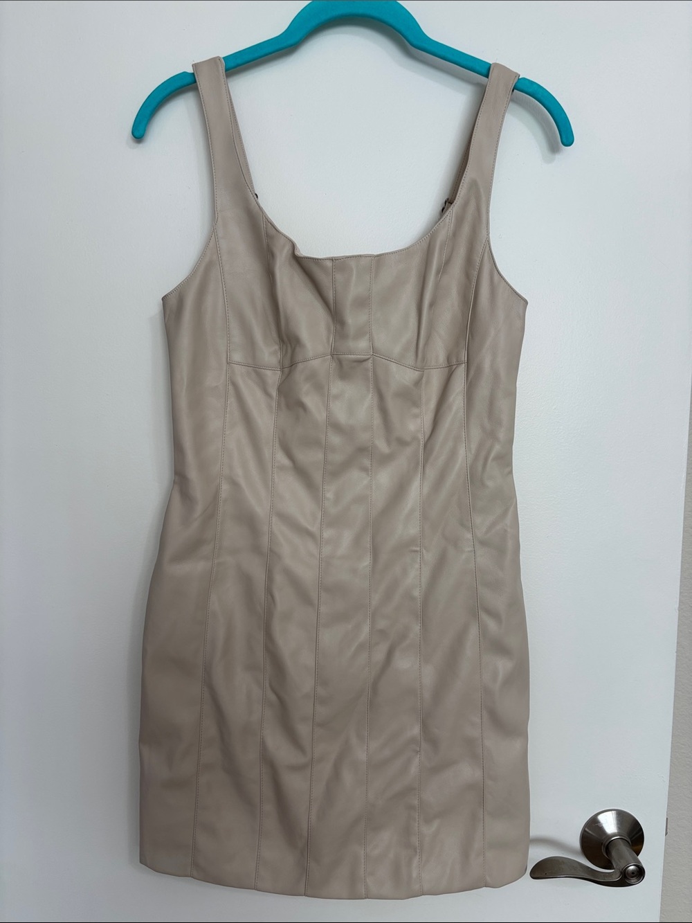 NWT Mustard Seed Beige Faux Leather Mini Dress